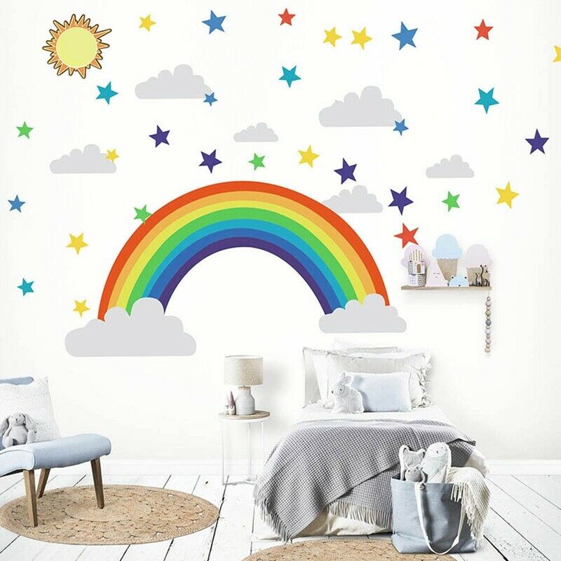 KABOER Rainbow Full Color Wall Sticker Sun and Star Kids Bedroom Living KABOER Rainbow Full Color Wall Sticker Sun and Star Kids Bedroom Living