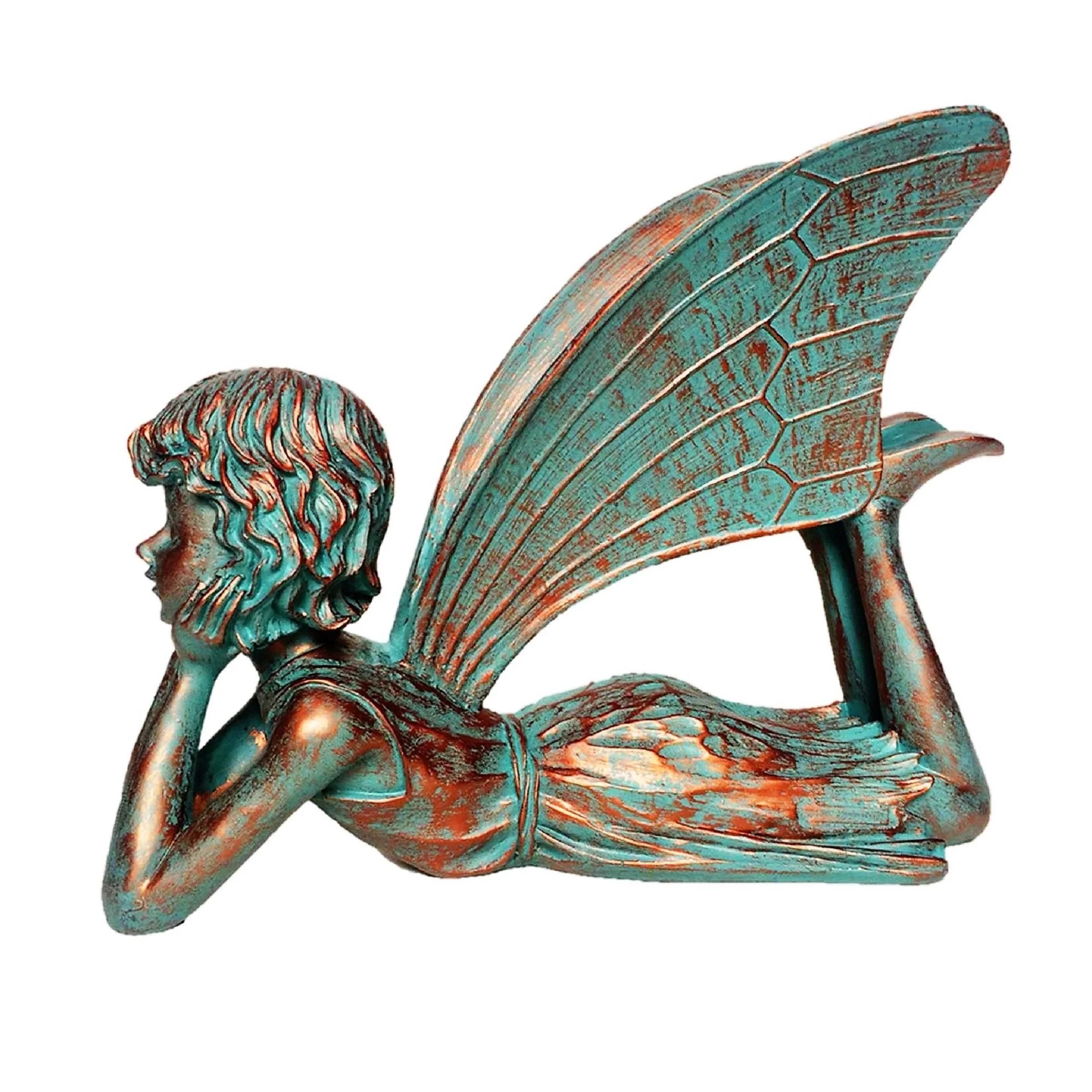 Homestyles 22"L Extra Large Dreamer Lying Fairy in Bronze Patina Home