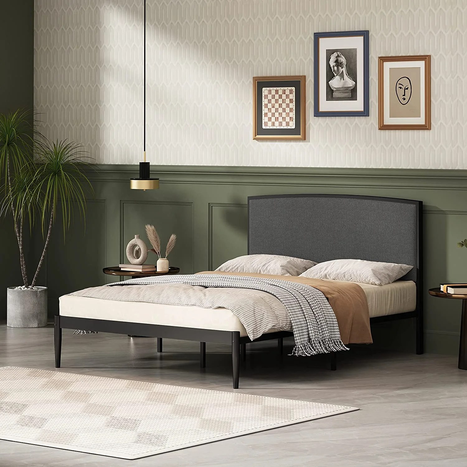 Relax & Rejuvenate Platform Metal Bed Frame, Simple Design, Linen
