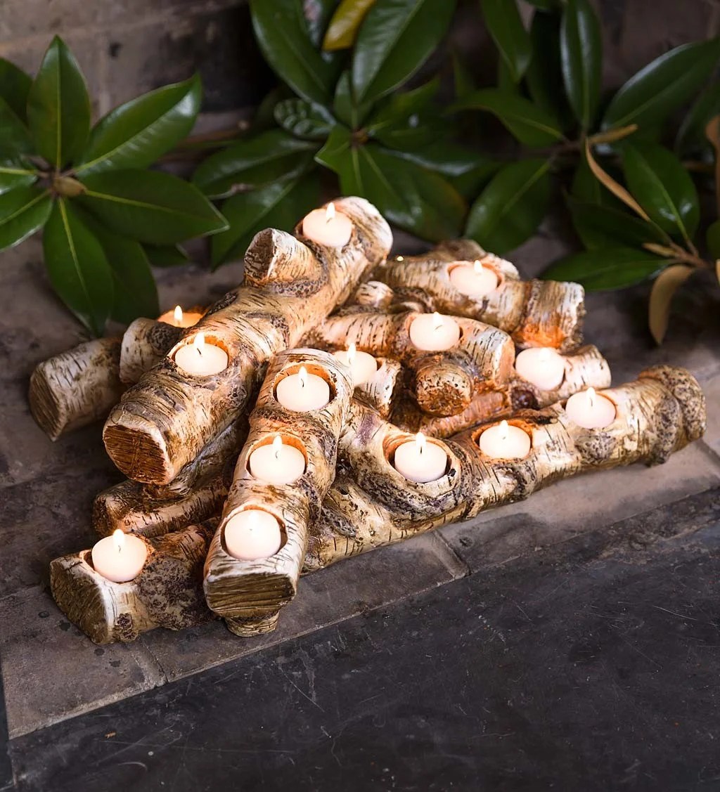 Large Resin Faux Log Fireplace Candle Holder Large Resin Faux Log Fireplace Candle Holder