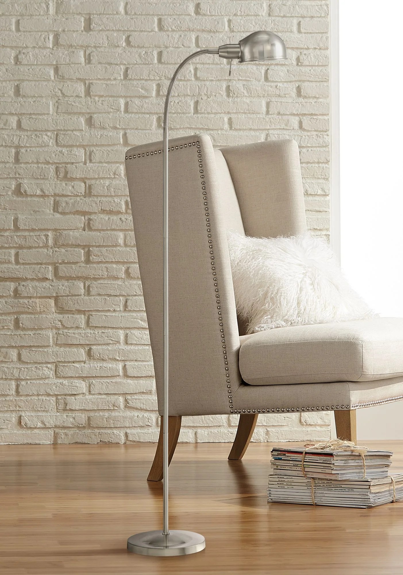 360 Lighting Modern Gooseneck Floor Lamp Tall Satin Nickel Adjustable