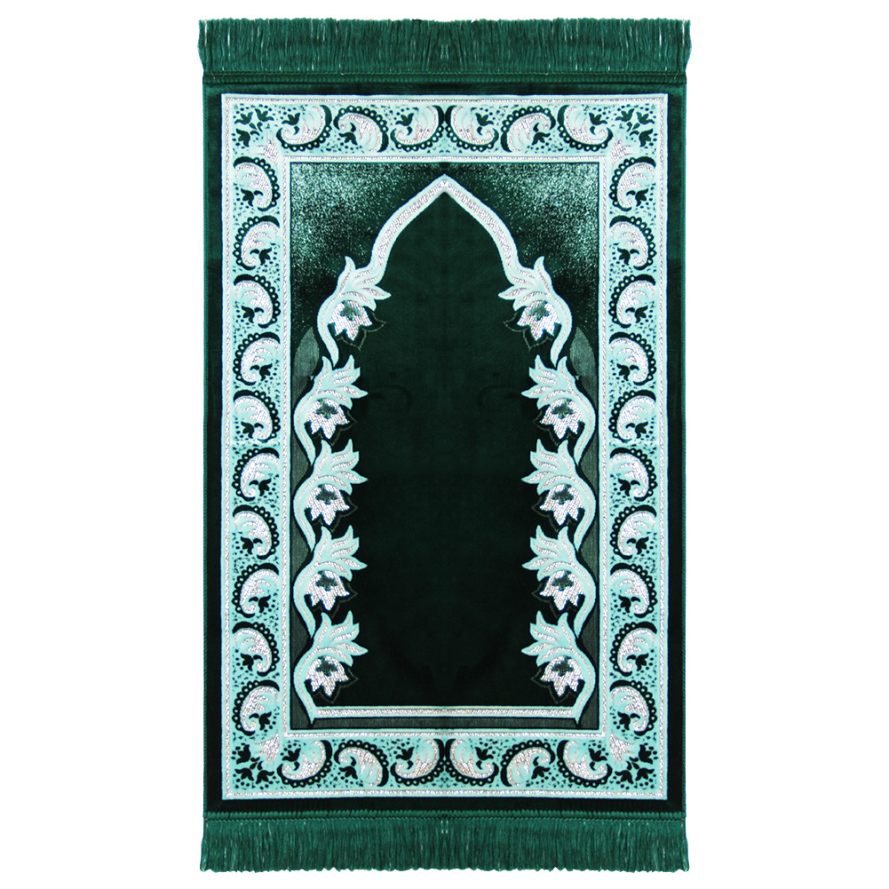 Muslim Prayer Rug 2.3� x 3.6� Green and White Color with Muslim Prayer Rug 2.3� x 3.6� Green and White Color with