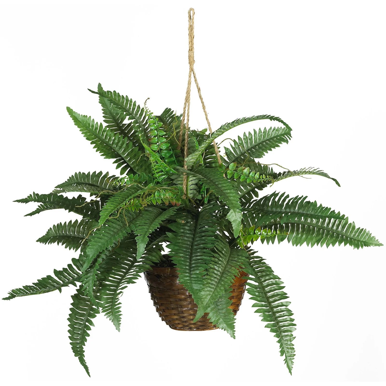 Nearly Natural Boston Fern Silk Hanging Basket, Artificial Plant, Green
