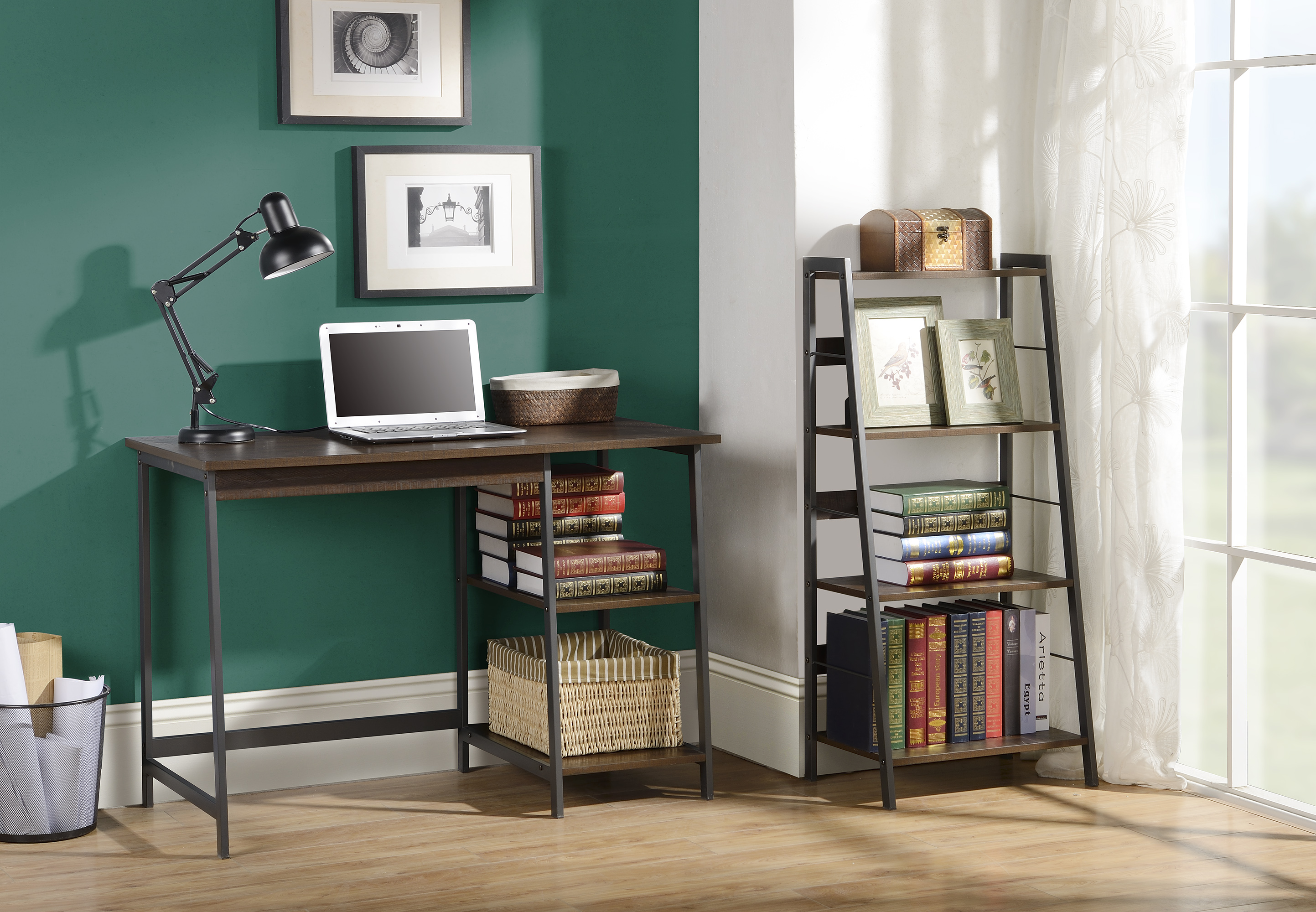 Homestar 2PC Laptop Desk+4Shelf BookcaseDistressed Mocha
