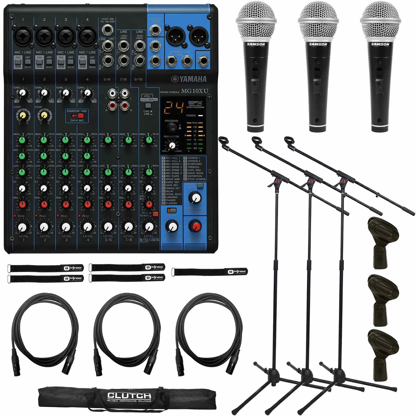 Yamaha MG10XU 10Input Stereo Effect Mixer with Microphone Boom Stands