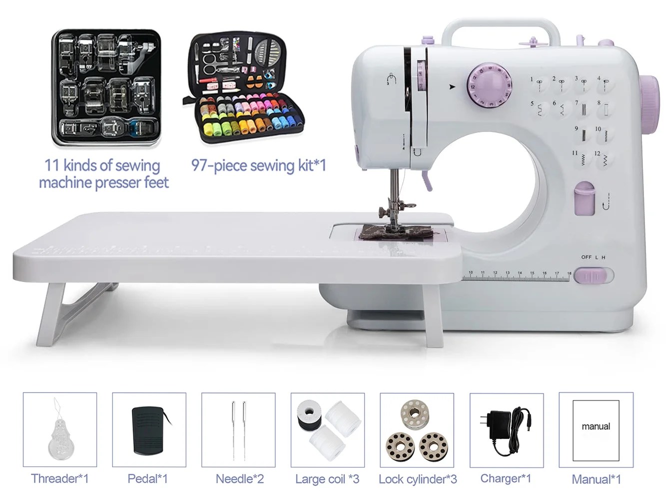 VIFERR Mini Sewing Machine Set Lightweight 12 Stitches Portable Household Electric Handheld