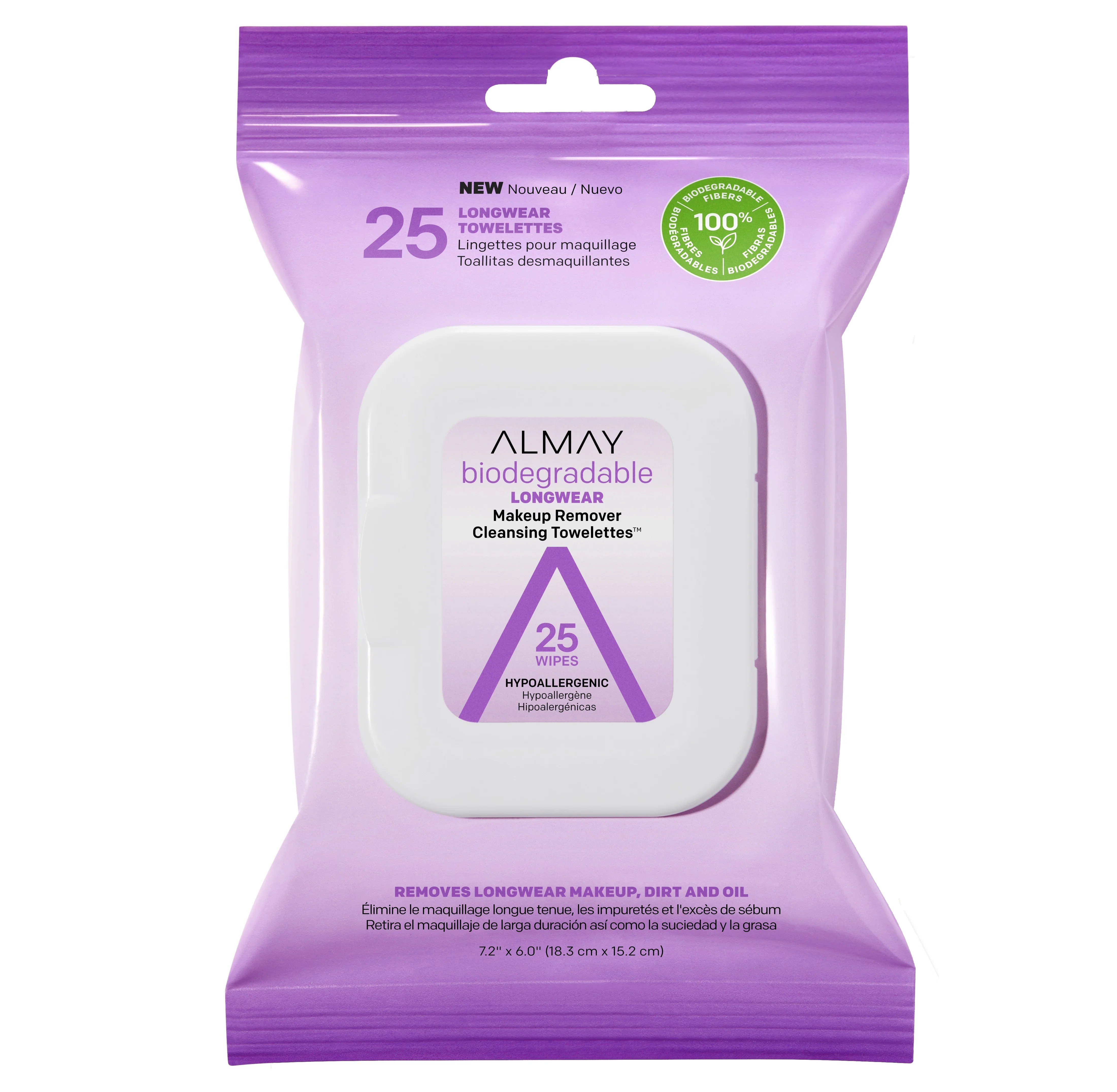 25 Count, Almay Makeup Remover Wipes, Longwear Makeup Biodegradable