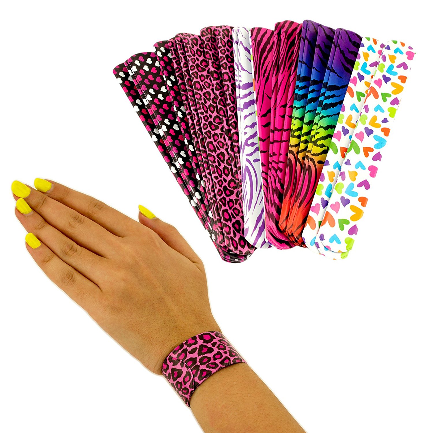 Set of 100 Slap On 90's Inspired Nostalgic Neon Retro Plastic Bracelets