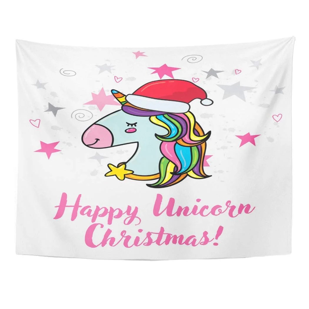 ZEALGNED Pink Xmas Cute Doodle Hipster Magic Unicorn Santa