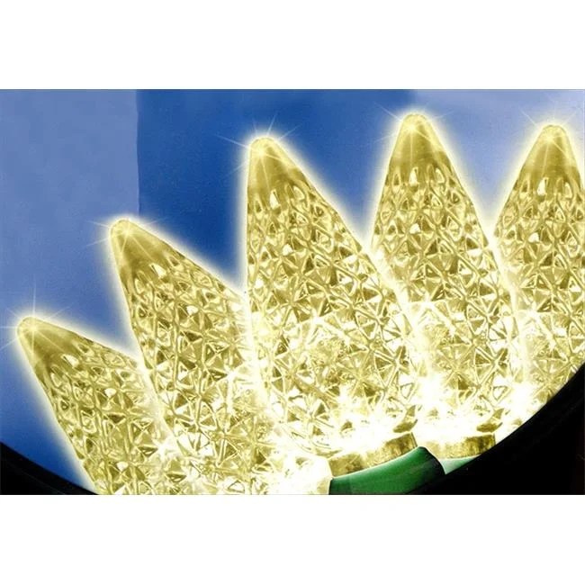 NorthLight Faceted Warm White LED C6 Christmas Lights, Green Wire, Set
