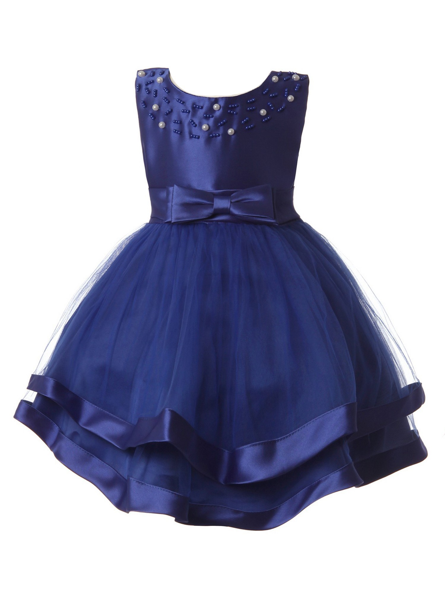 The Rain Kids Rain Kids Baby Girls Royal Blue Pearl Beaded Bow Satin