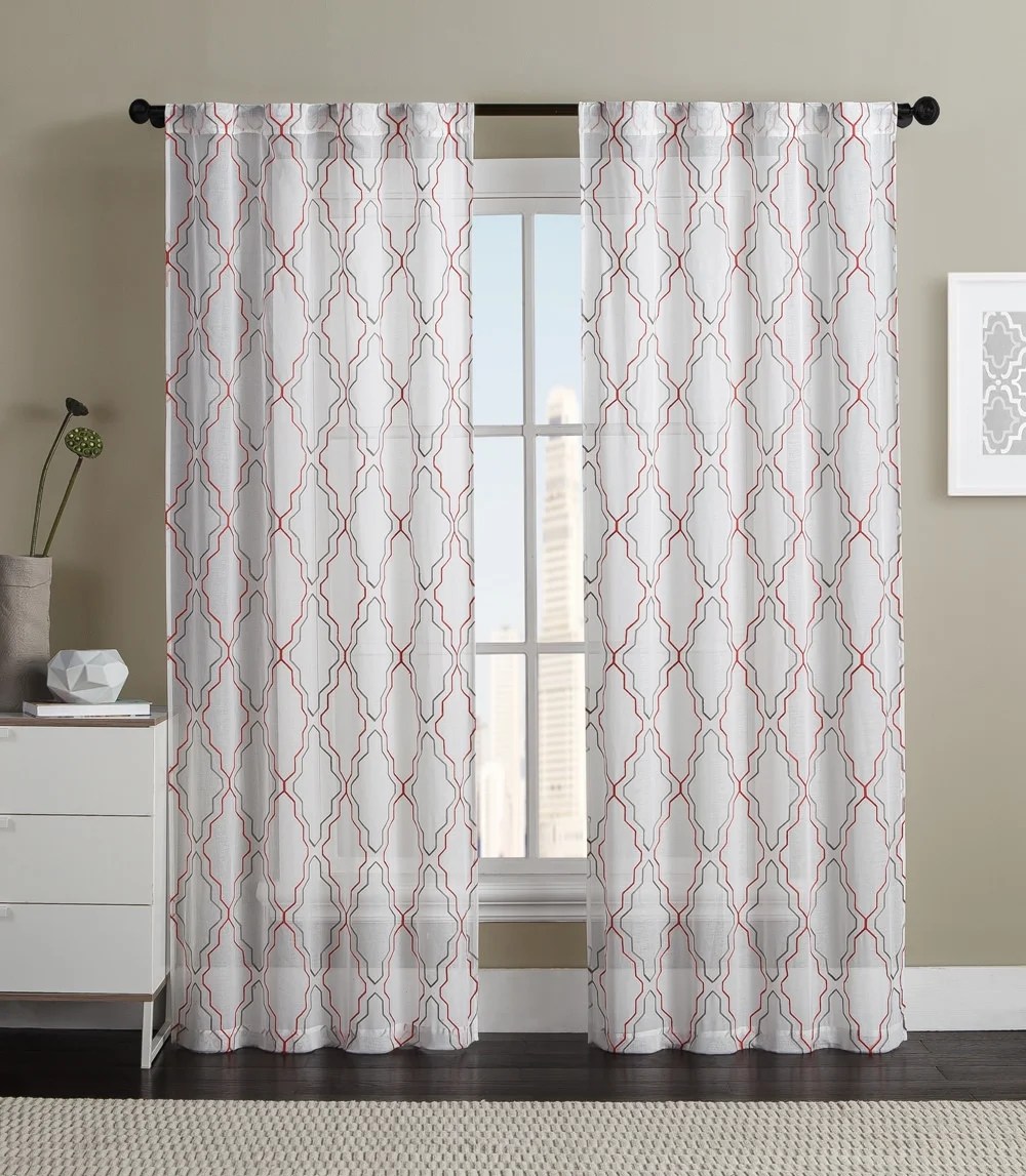 VCNY Home Dixon Embroidered Sheer Curtain Panel Pair, Multiple Colors