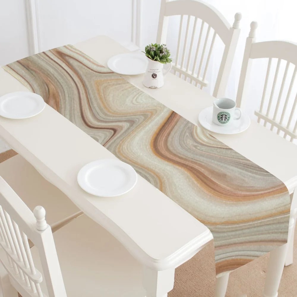 MYPOP Marble Texture Table Runner Home Decor 14x72 Inch, Unique Custom