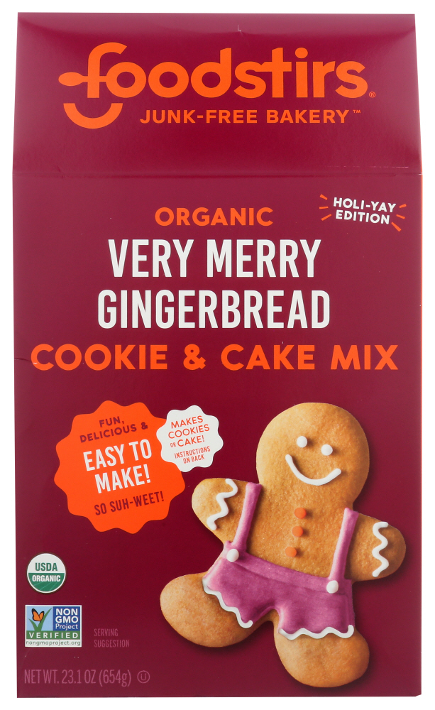 Foodstirs Organic Cookie Mix, Very Merry Gingerbread, 23 Oz, Pack Of 6