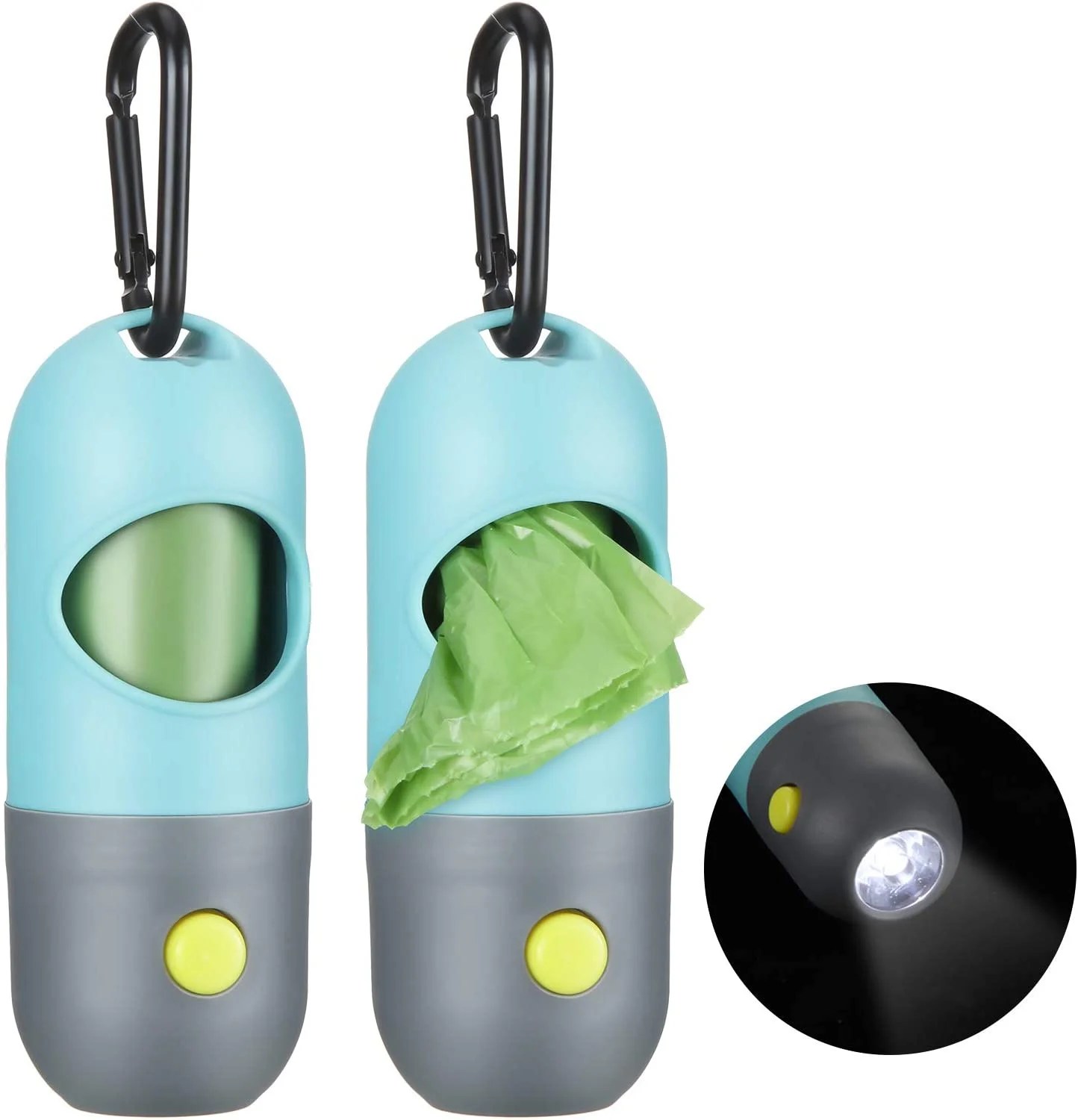 2 PACK Dog Poop Bags Dispenser with LED Flashlight Pet Waste Bags