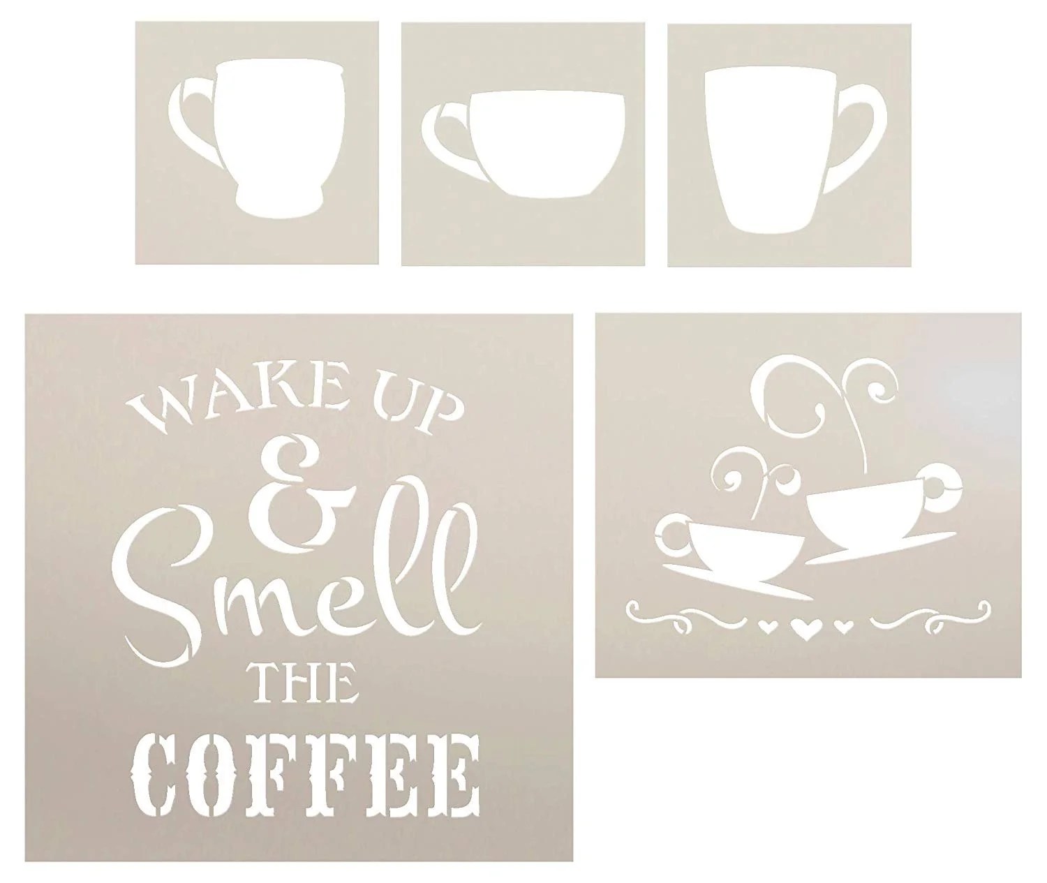 Wake Up and Smell The Coffee with Cups Stencil Set 5 Piece by