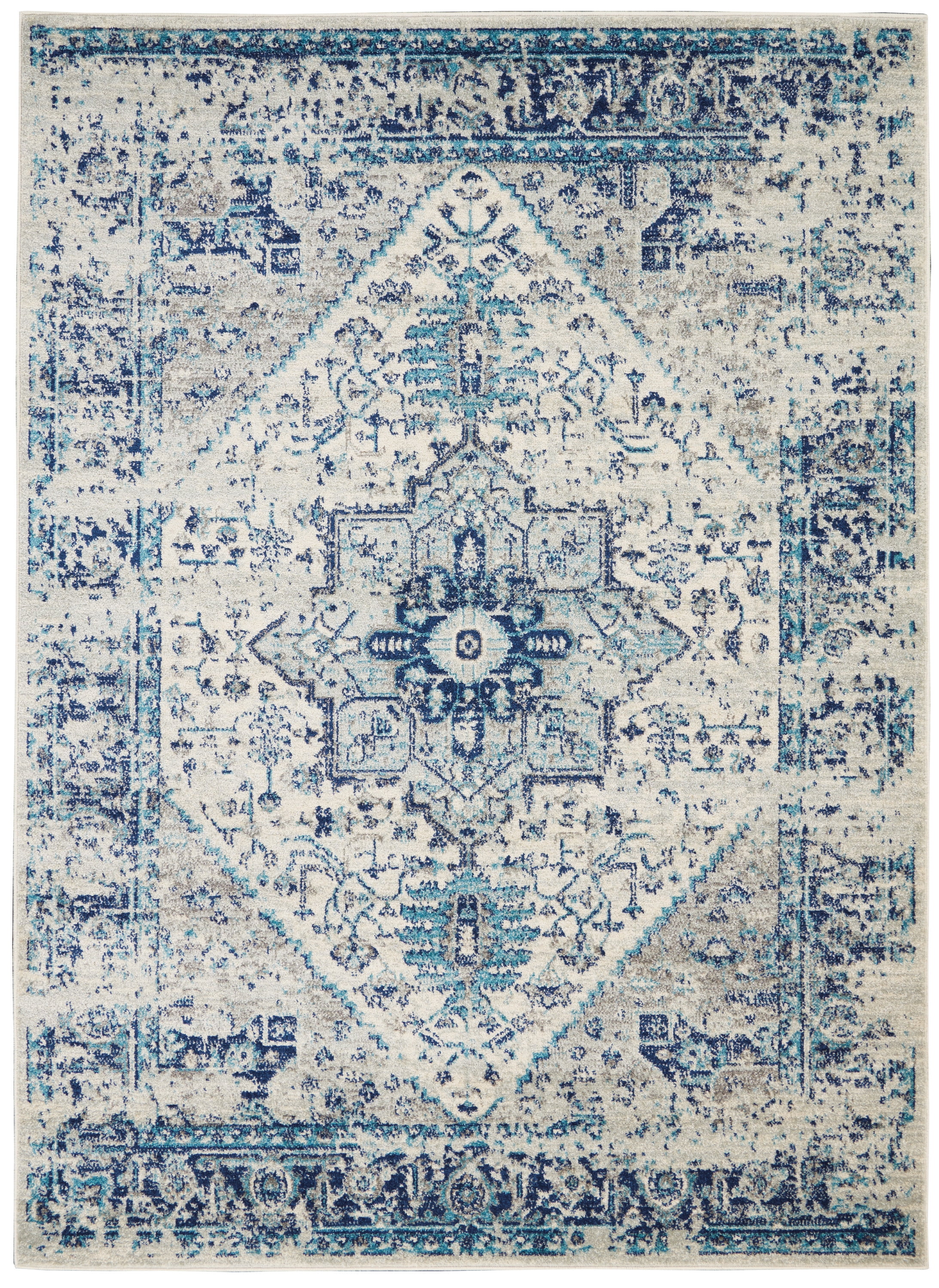 Nourison Tranquil Persian Center Medallion Ivory/Light Blue Area Rug