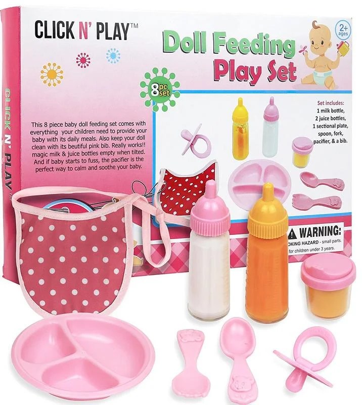 Click N' Play 8 Piece Baby Doll Feeding Set with Accessories