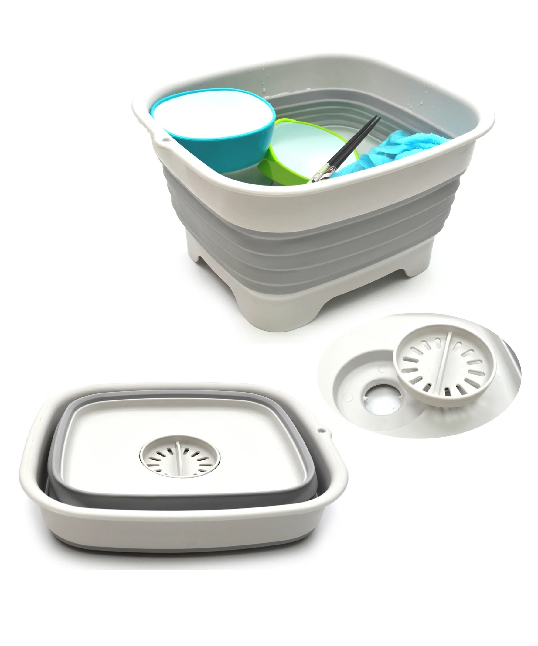 SAMMART Set of 2 9.1L (2.4Gallon) Collapsible Dishpan with Draining