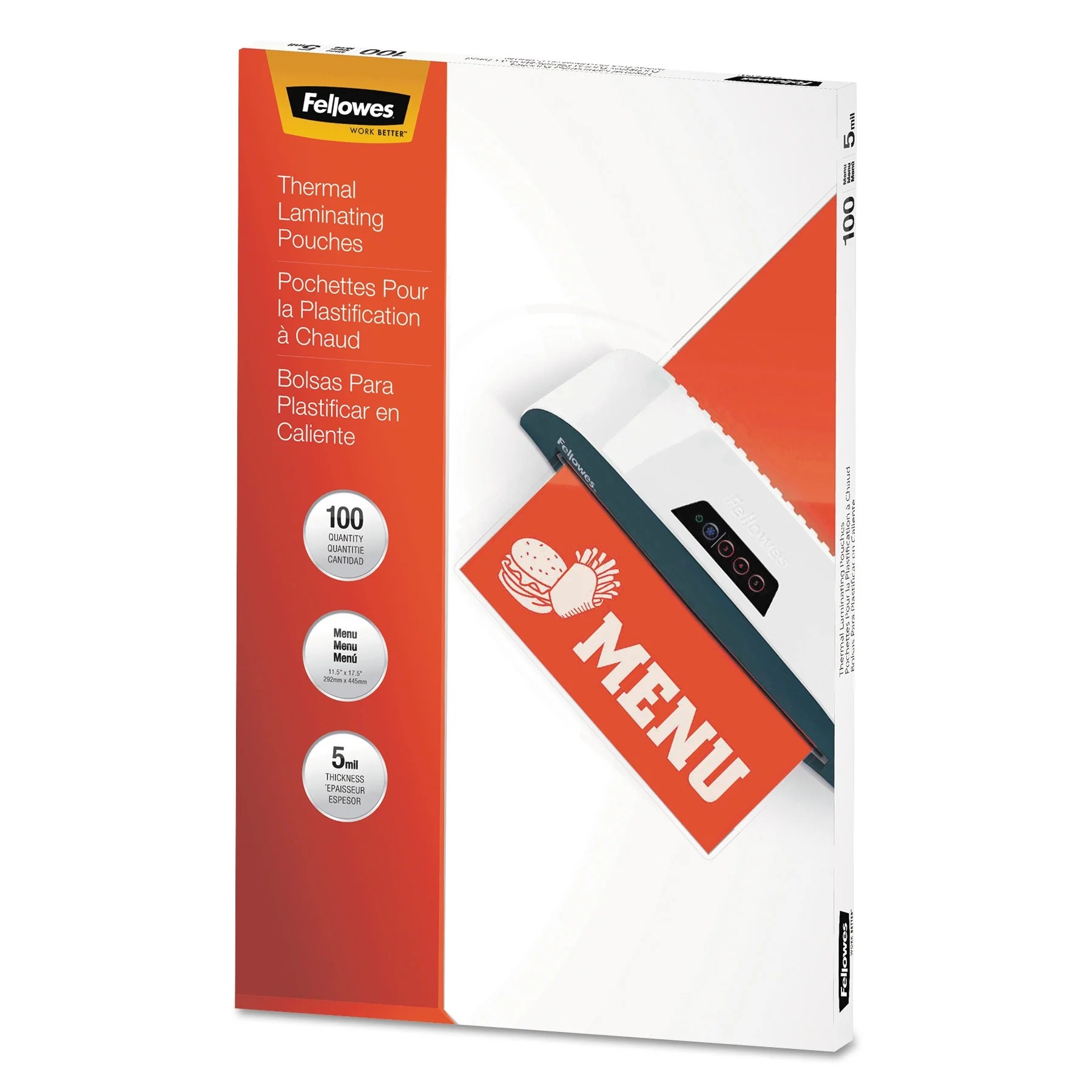 Fellowes Thermal Laminating Pouches, 5 mil, 11.5" x 17.5", Matte Clear