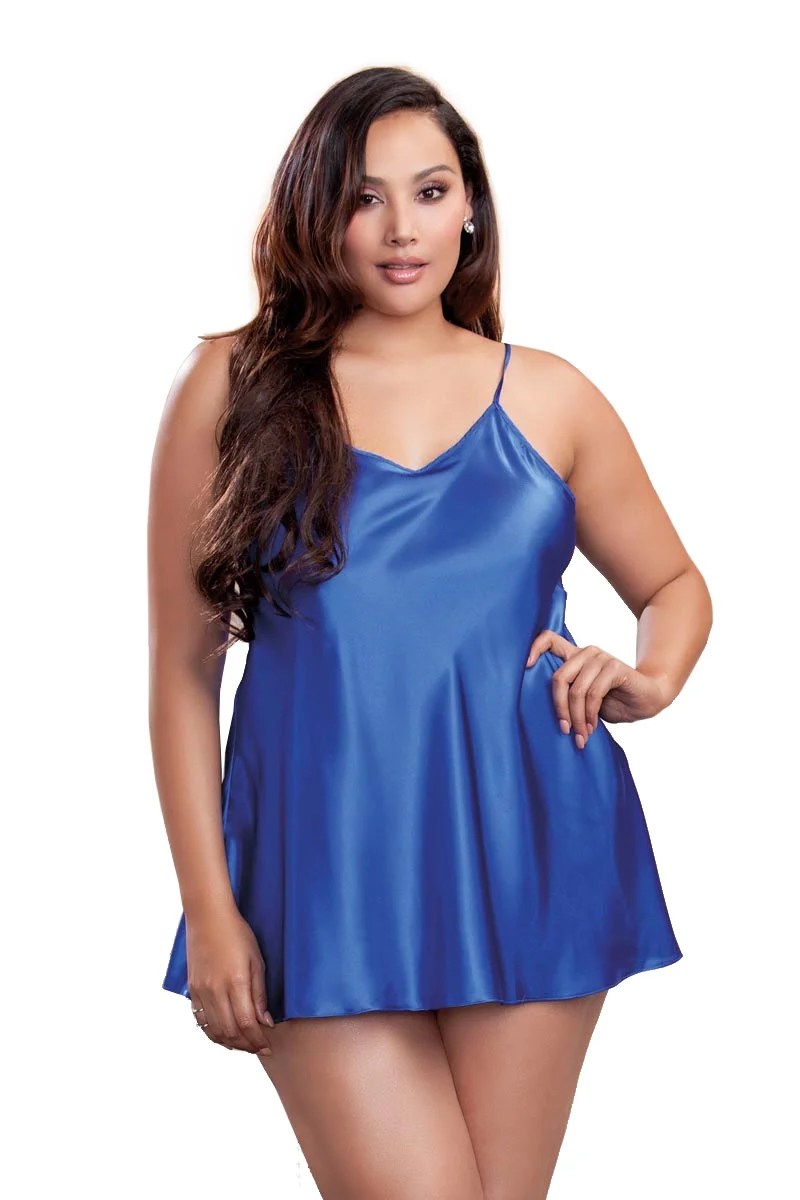 iCollection Plus Size Full Figure Classic Satin Chemise Lingerie