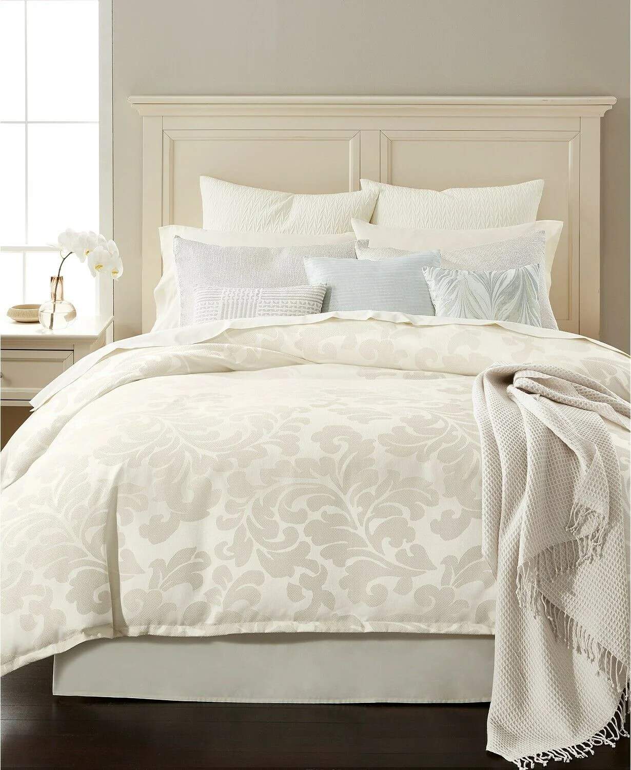 Martha Stewart Scrolling Jacquard Feather Breeze 14Pc Comforter Set QUEEN Ivory