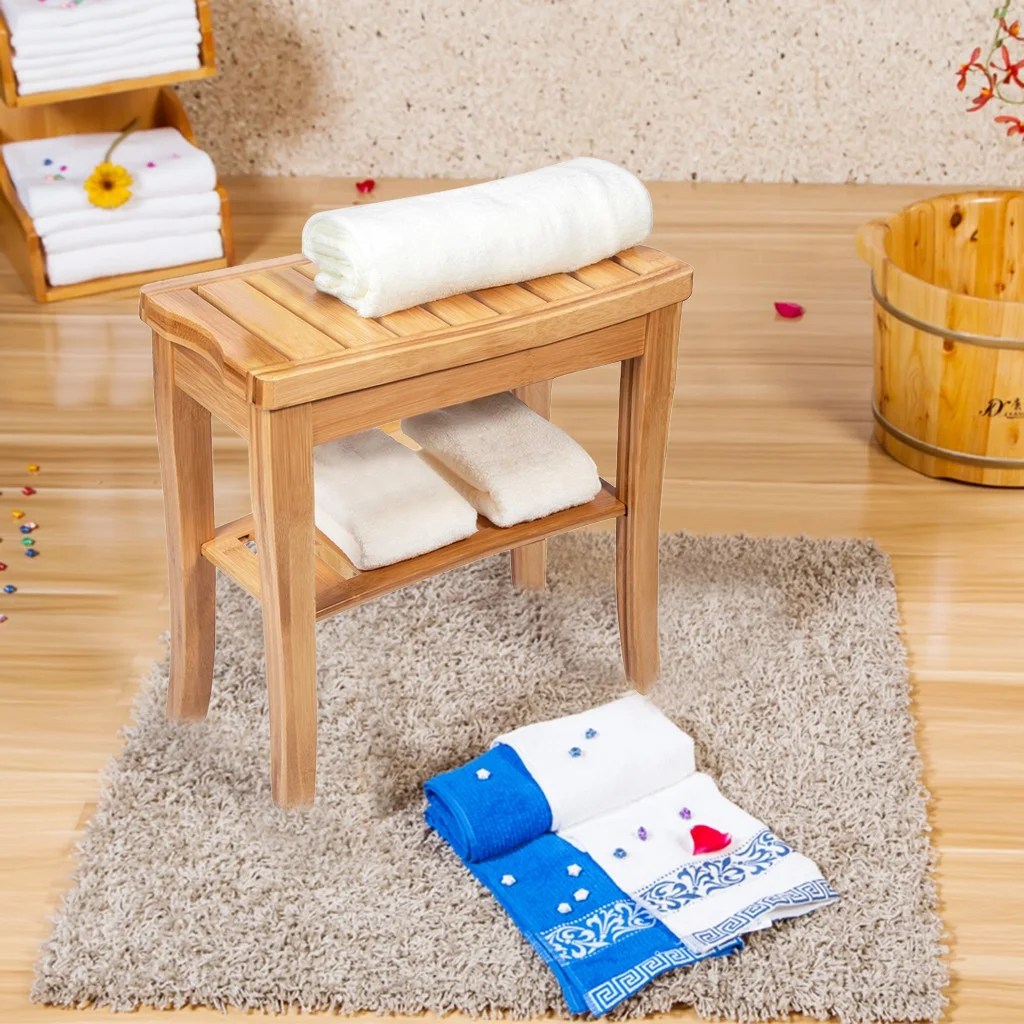 Bamboo Shower Seat Bench With Towel Shelf Bathroom Seat Stool Spa Chair Bamboo Shower Seat Bench With Towel Shelf Bathroom Seat Stool Spa Chair
