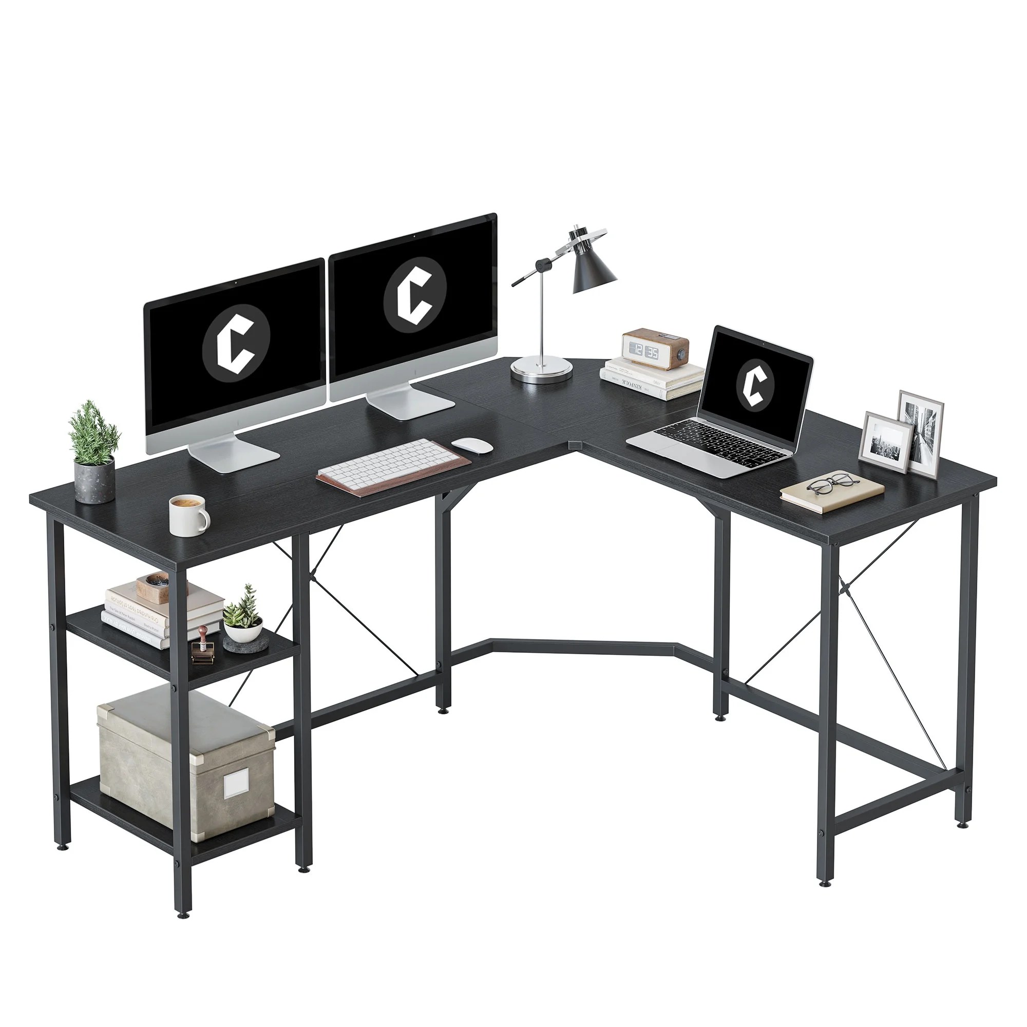 CubiCubi L Shaped Desk with Shelves, 59 Inch Reversible Corner Computer