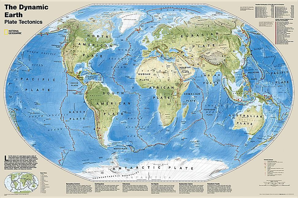National Geographic The Dynamic Earth, Plate Tectonics Wall Map