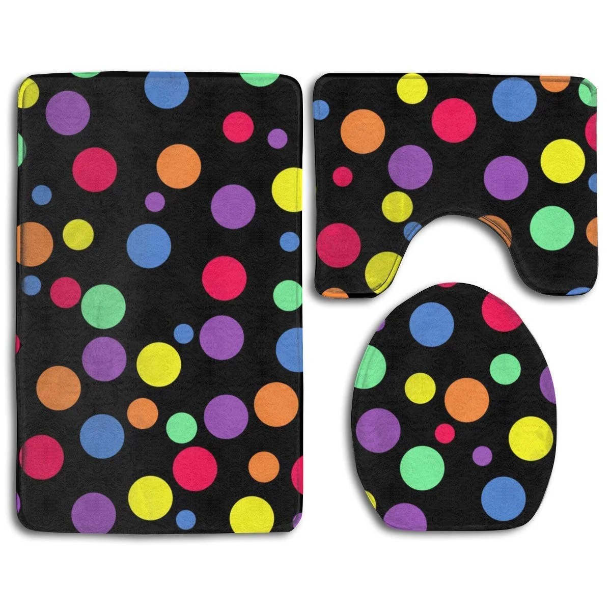 GOHAO Colorful Polka Dots 3 Piece Bathroom Rugs Set Bath Rug Contour
