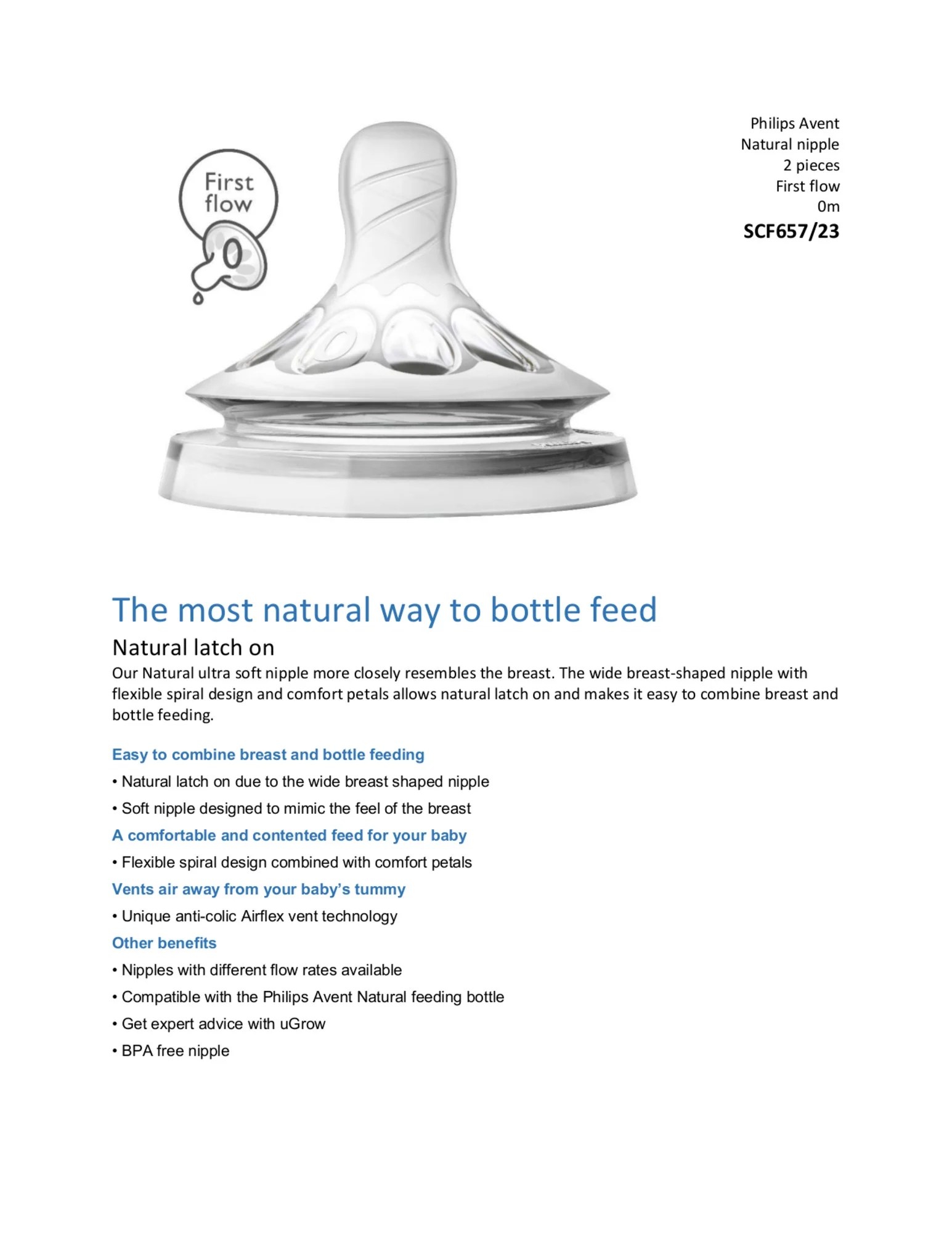 Philips Avent 2Pack 6M Nipple Flow Natural Response Nipples Baby