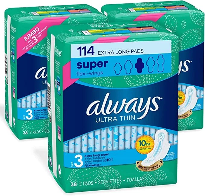 Always Ultra Thin Feminine Pads for Women, Size 3, Extra Long, Super