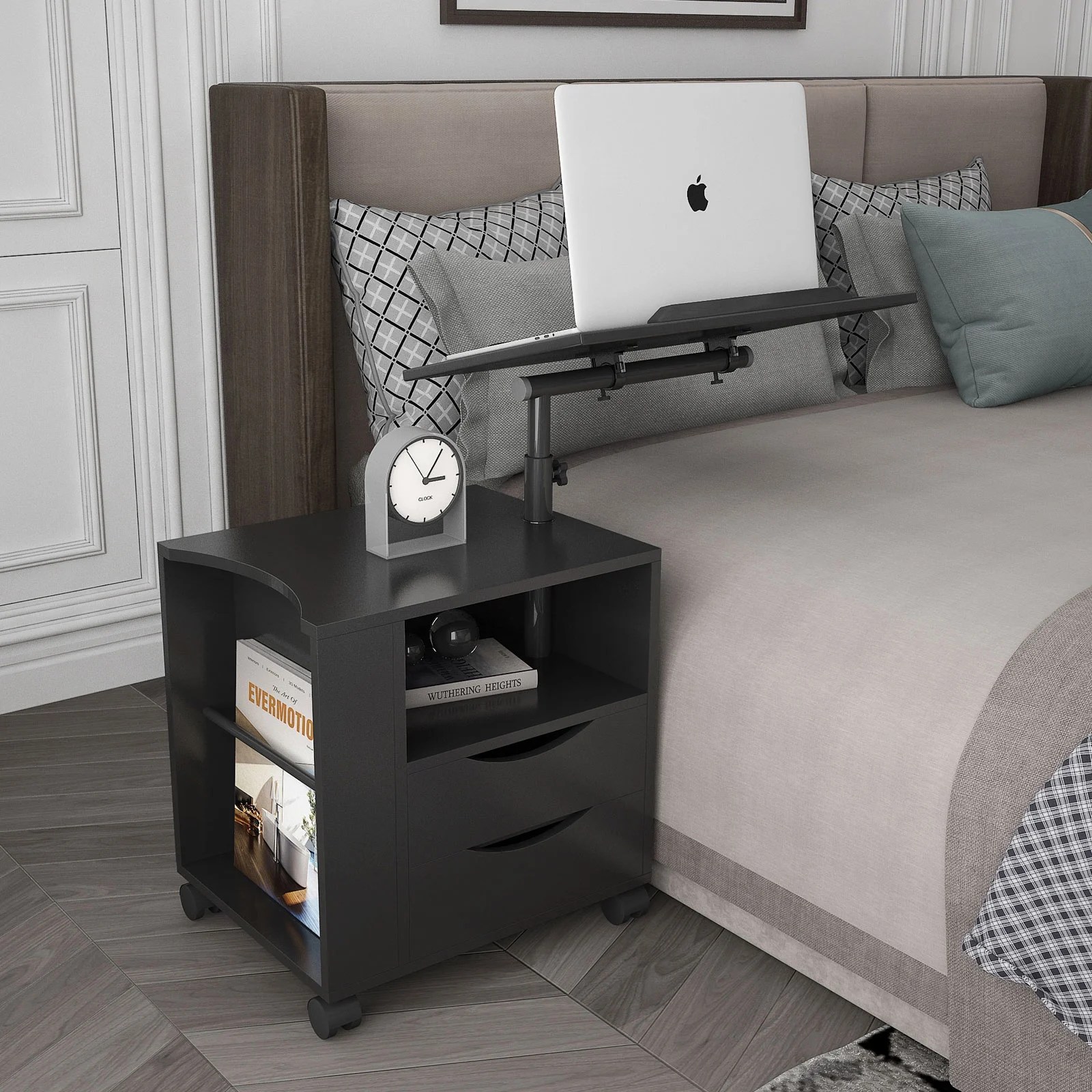 CITYLE Height Adjustable Overbed End Table Wooden Nightstand with