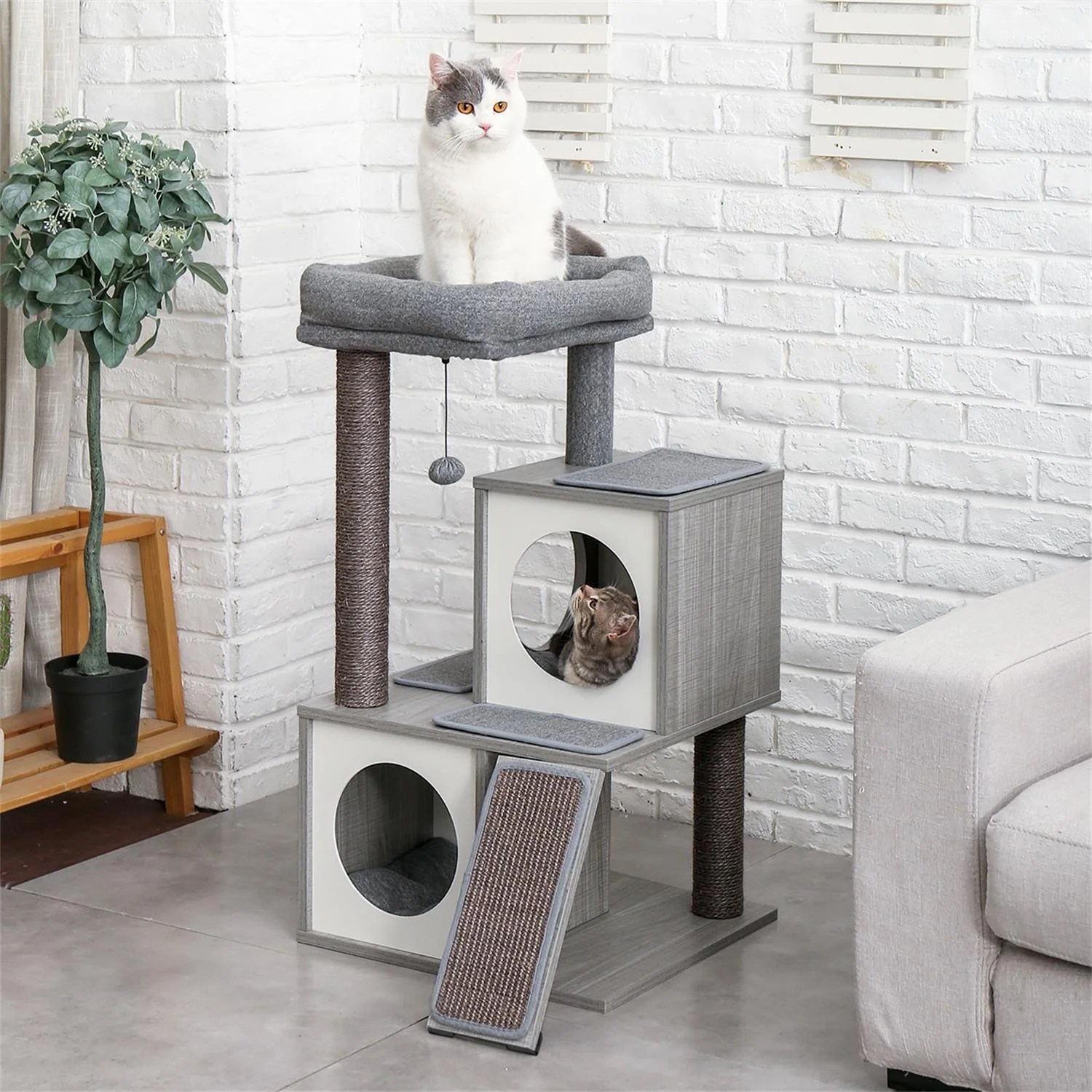 Pefilos 34" Cat Condo for Multiple Cats Luxury Cat Tree Houses for