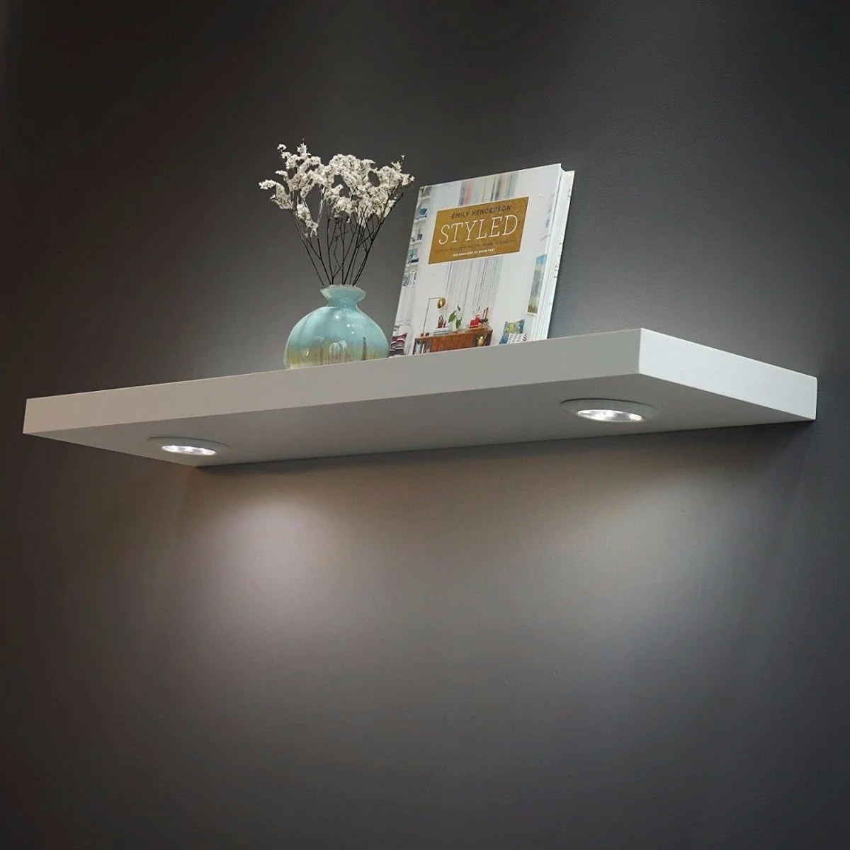 WELLAND 48" Floating Wall Shelf with LED Lights, White