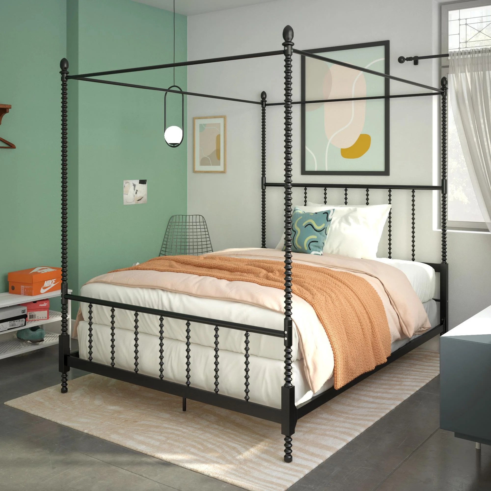 DHP Anika Metal Canopy Bed, Full Size Frame, Black