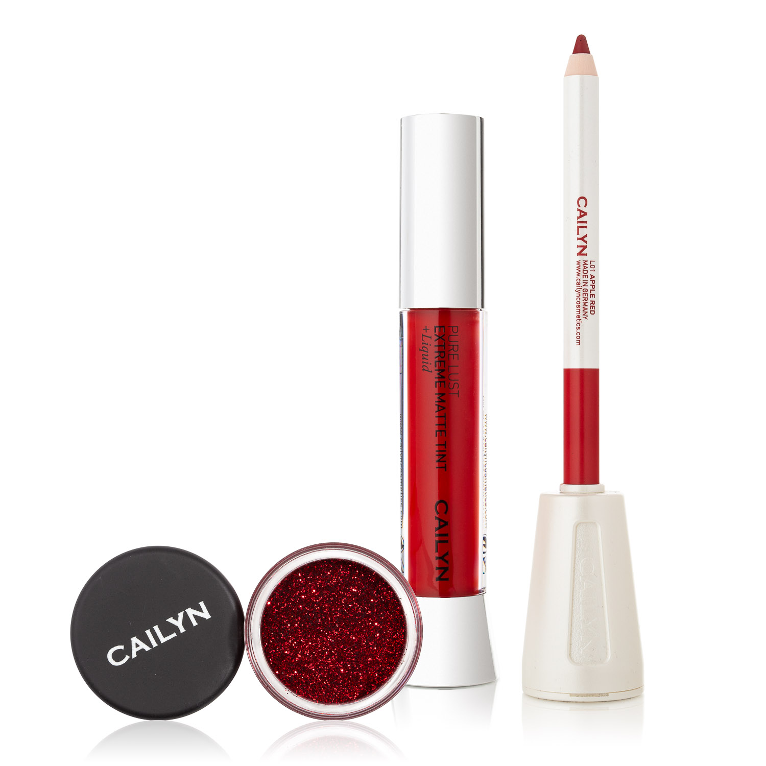 Cailyn Cosmetics Matte To Glitter Lip Trio, Power Red