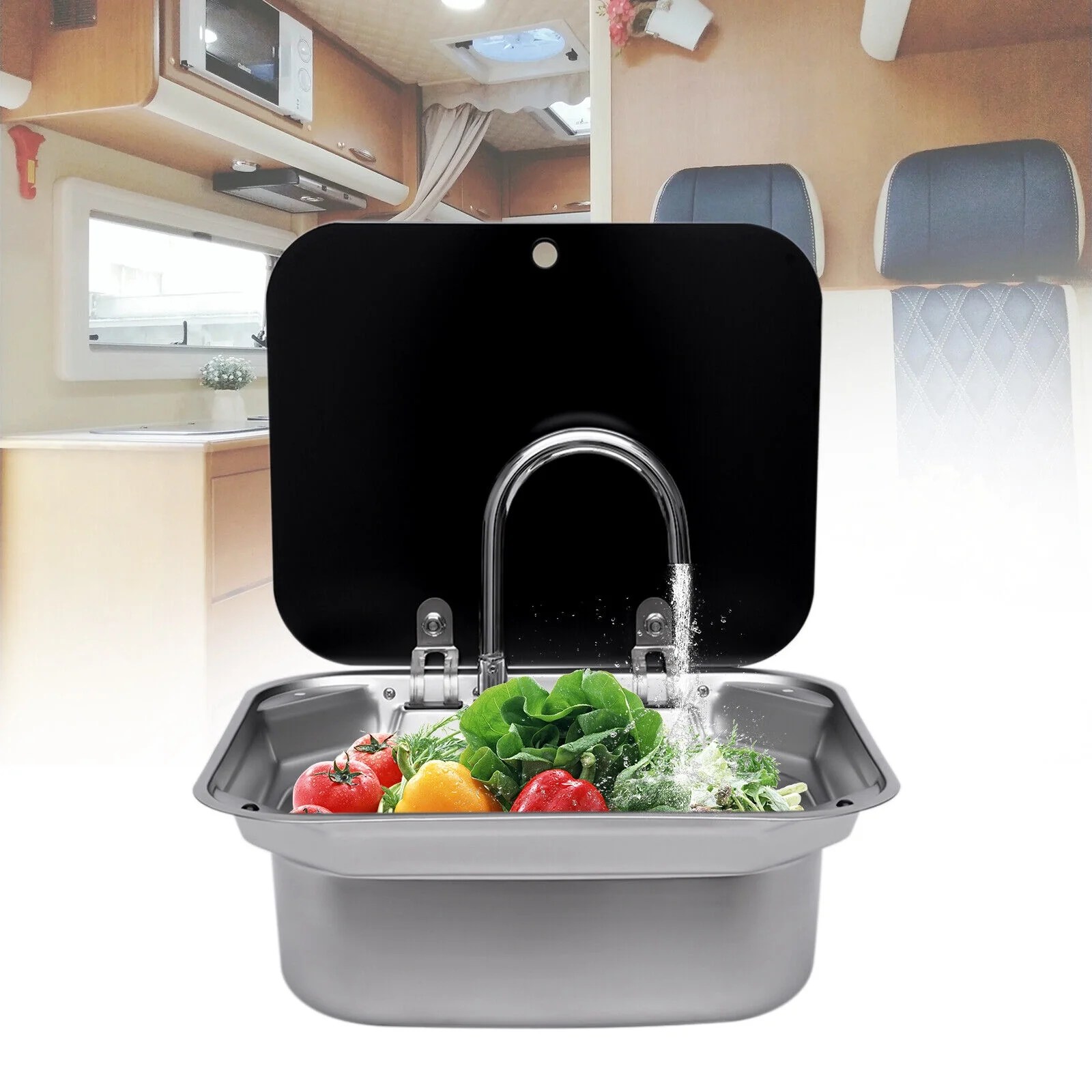 Wuzstar Boat Caravan RV Kitchen Basin Sink RV Sink Stainless Steel Hand