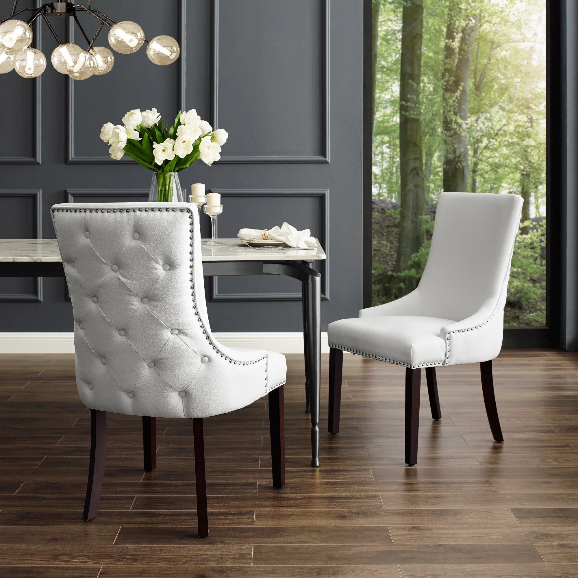 Inspired Home Annabelle Leather PU Dining Chair Set of 2 Back Tufted