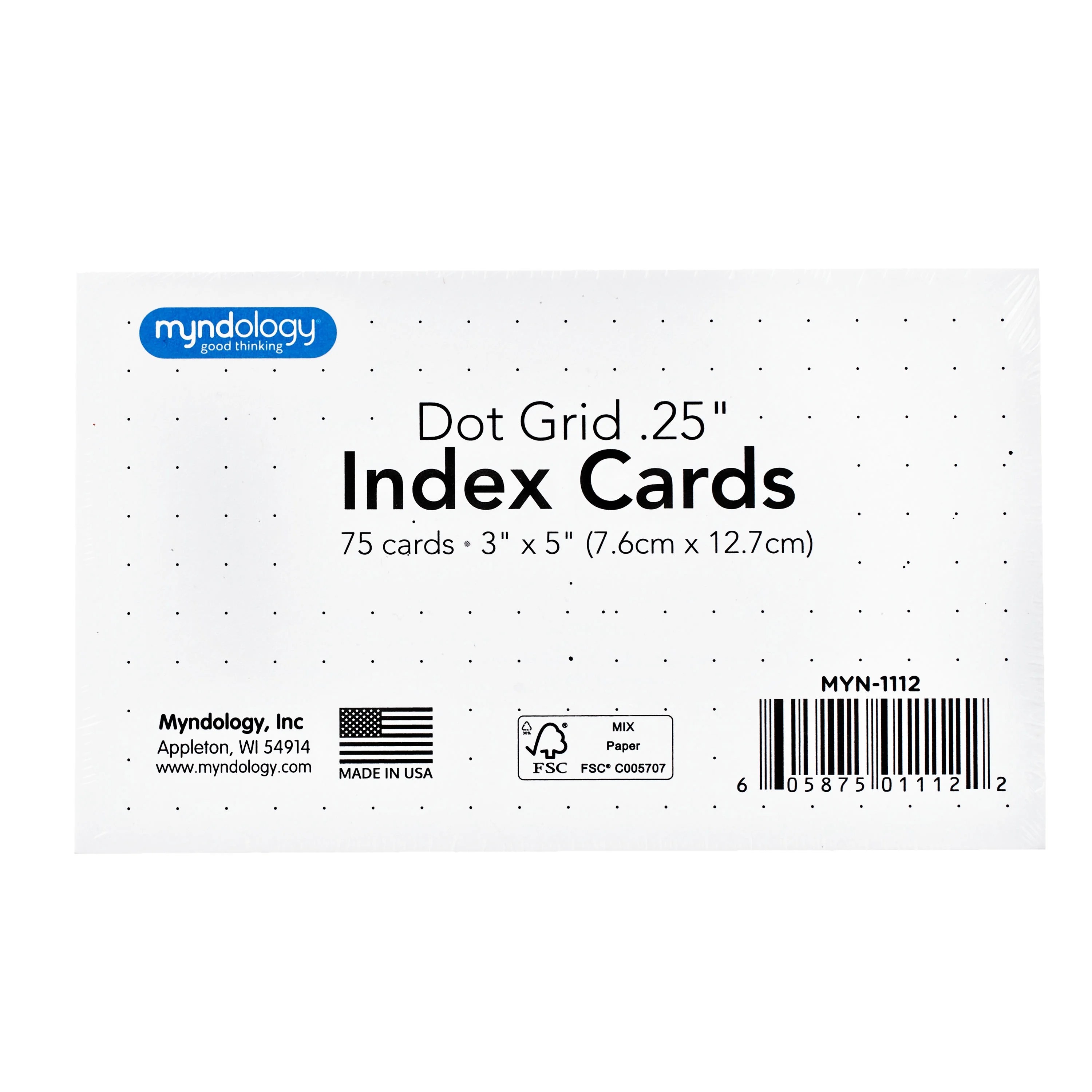 Myndology Pad Dot Grid Paper White Index Cards, 3×5 inches, 75 Cards