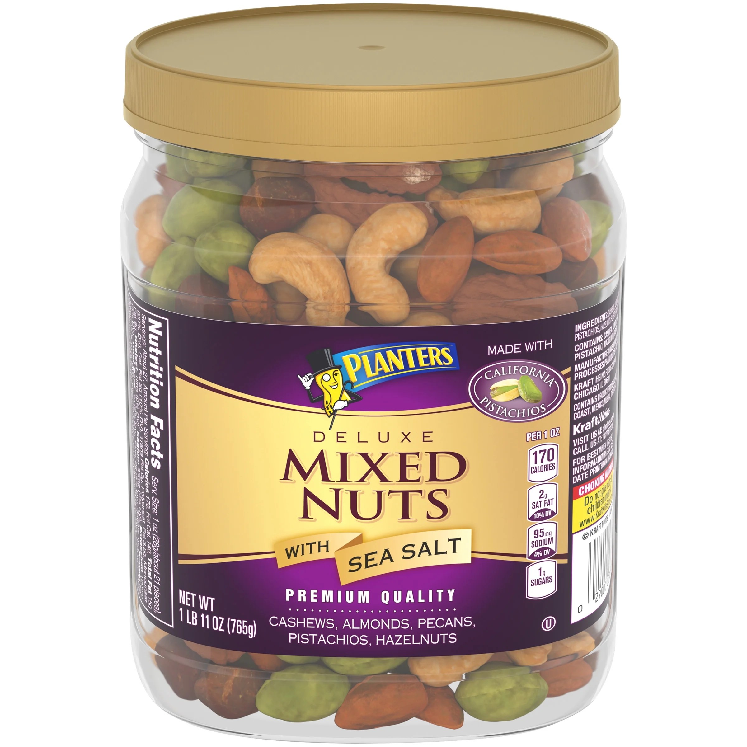 Planters Deluxe Mixed Nuts with Cashews, Almonds, Pecans, Pistachios, Hazelnuts & Sea Salt, 1.69