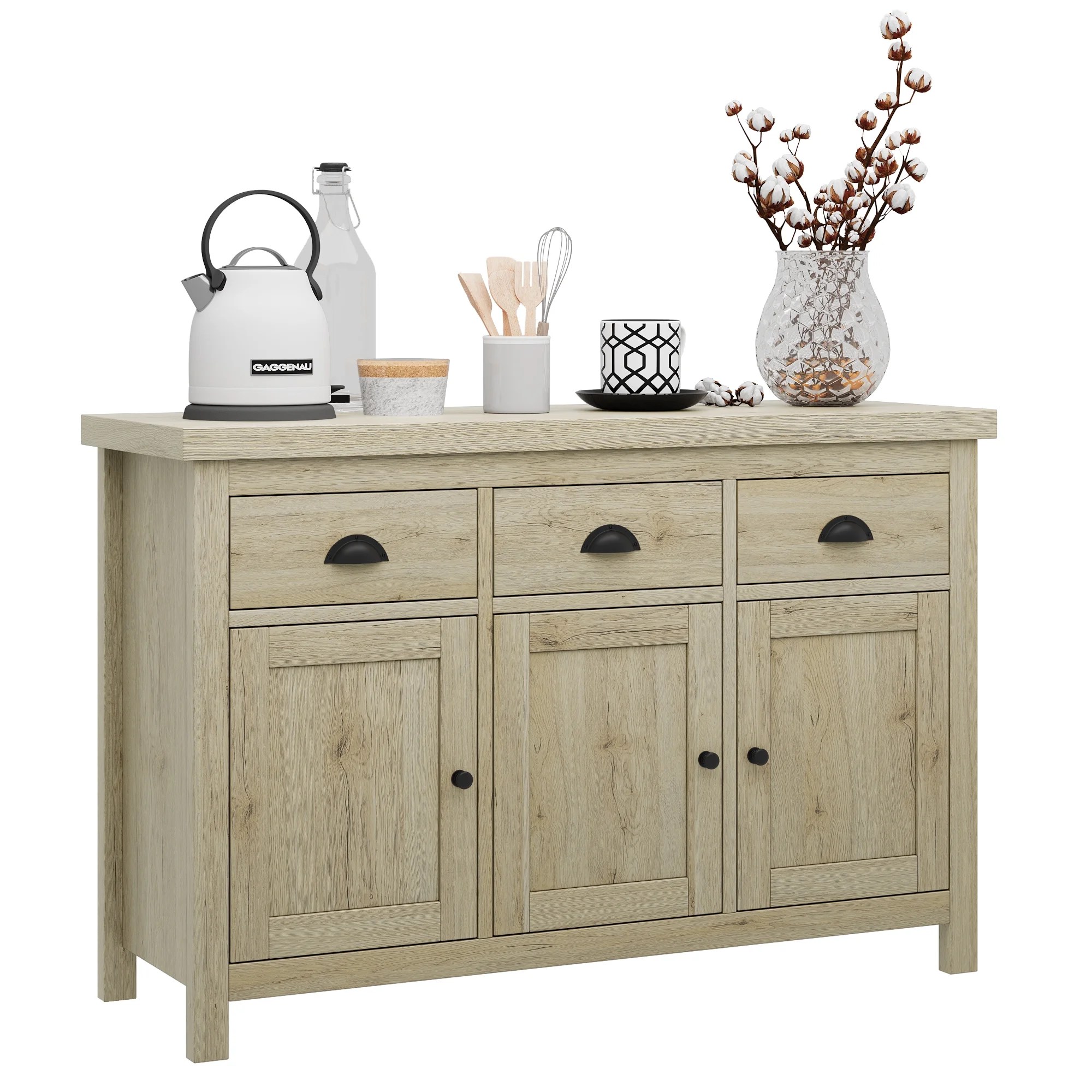 KTENME Buffet Kitchen with 3 Drawers and 3 Doors