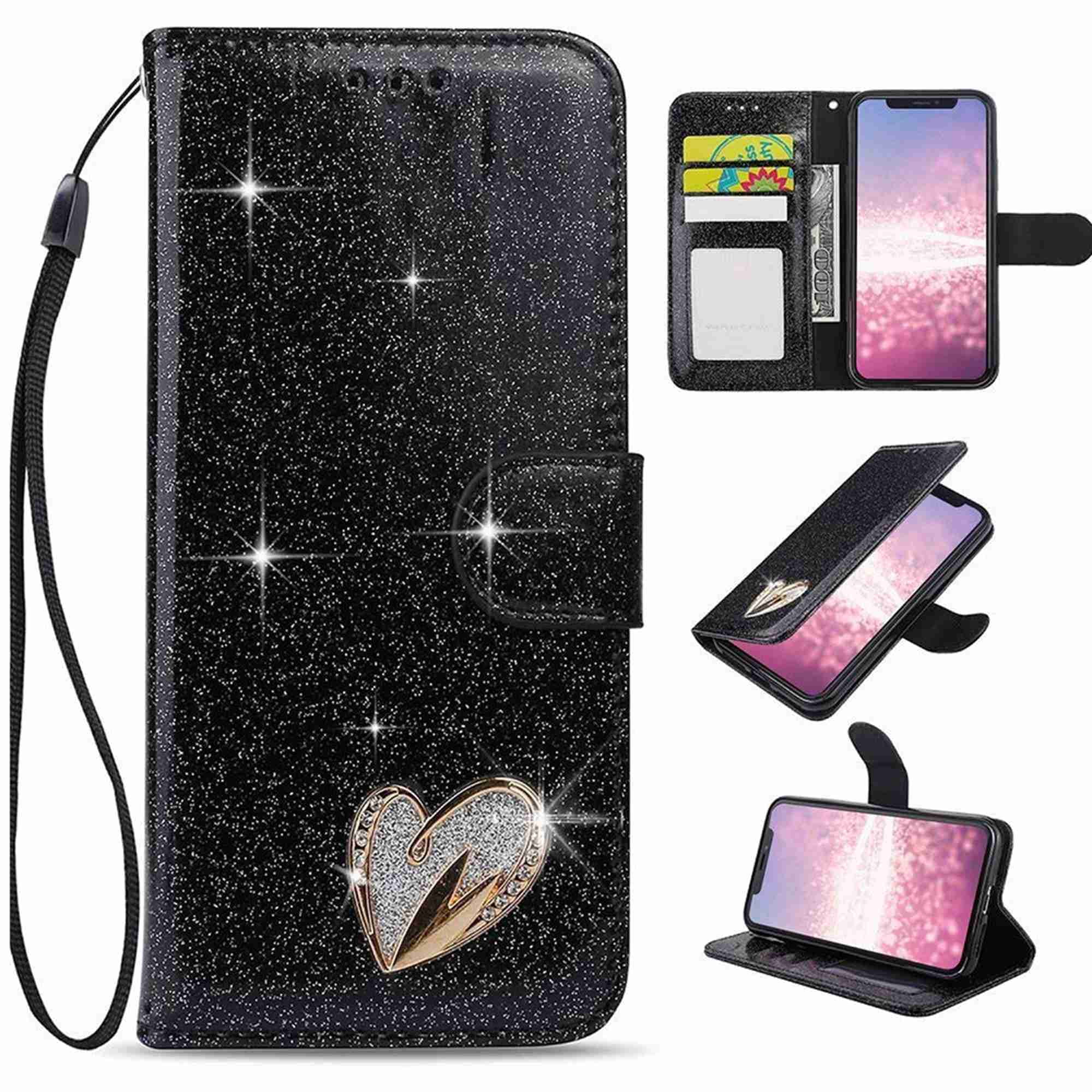 Dteck Wallet Case for iPhone XR Wallet Case, Bling Glitter PU Leather