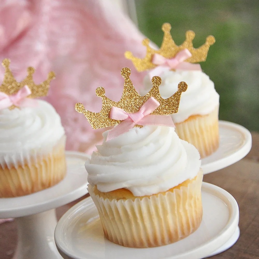 Tiara Cupcake Toppers 12CT. Ships in 13 Business Days. Pink and Gold