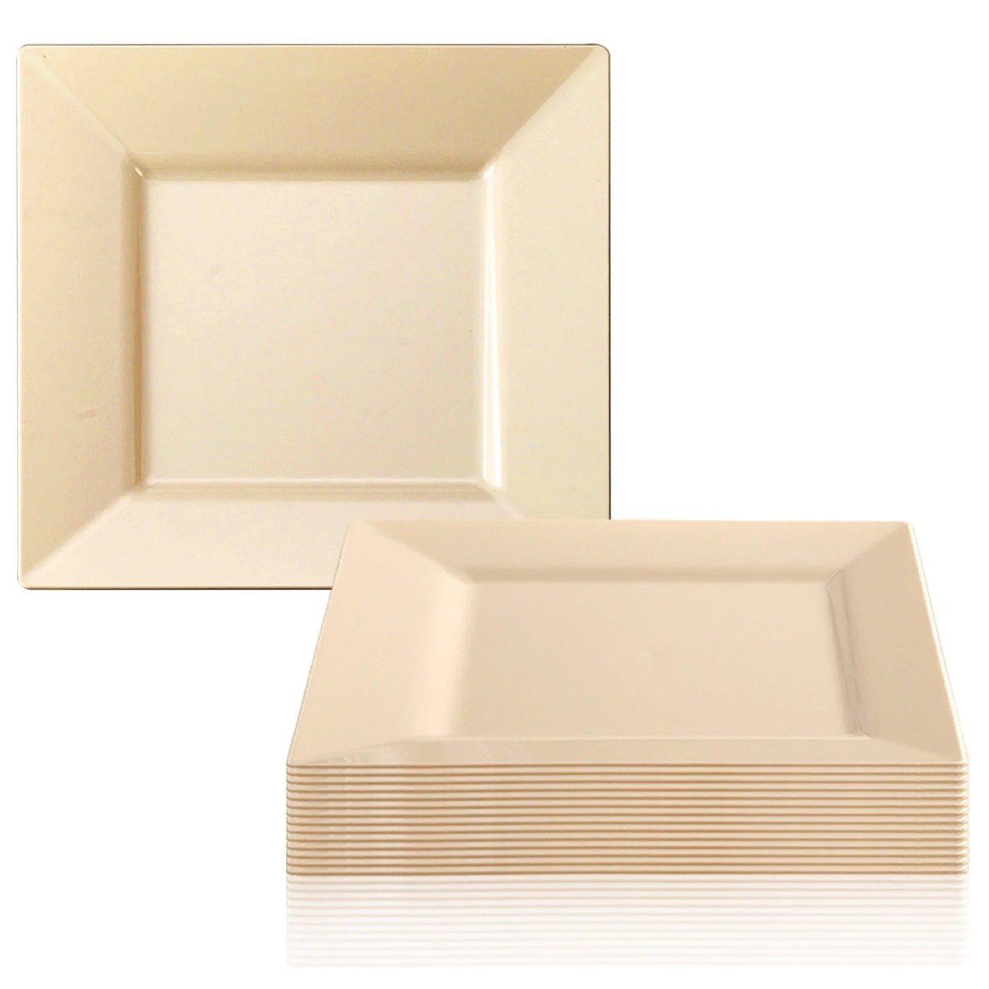 Bone Plastic Square 10.75" Dinner Plates Disposable or Reusable (120