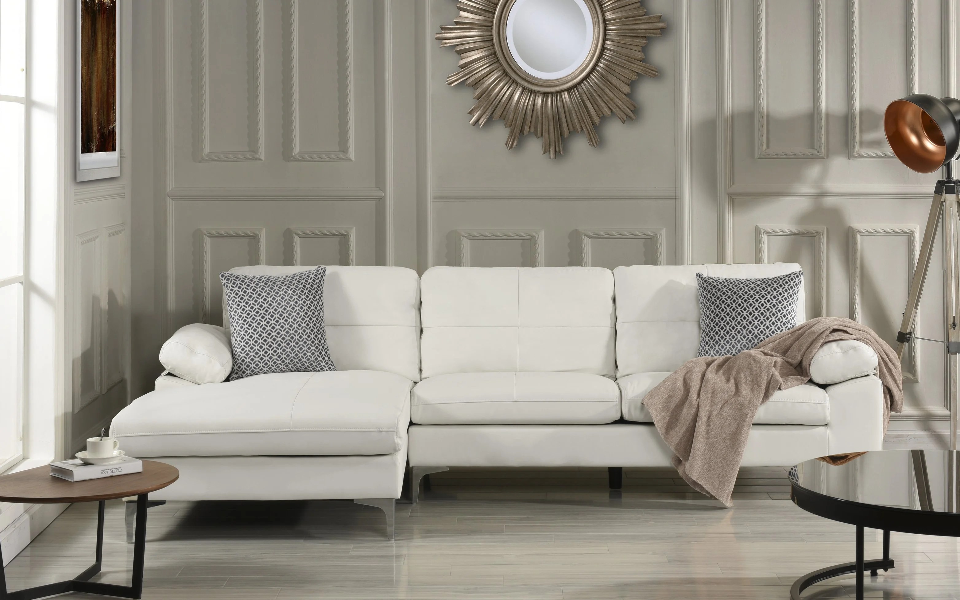 Leather Sectional Sofa, LShape Couch with Chaise (White) Leather Sectional Sofa, LShape Couch with Chaise (White)