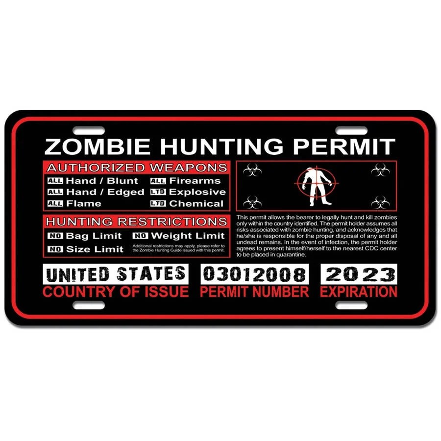 United States US Zombie Hunting License Permit Red Biohazard Response