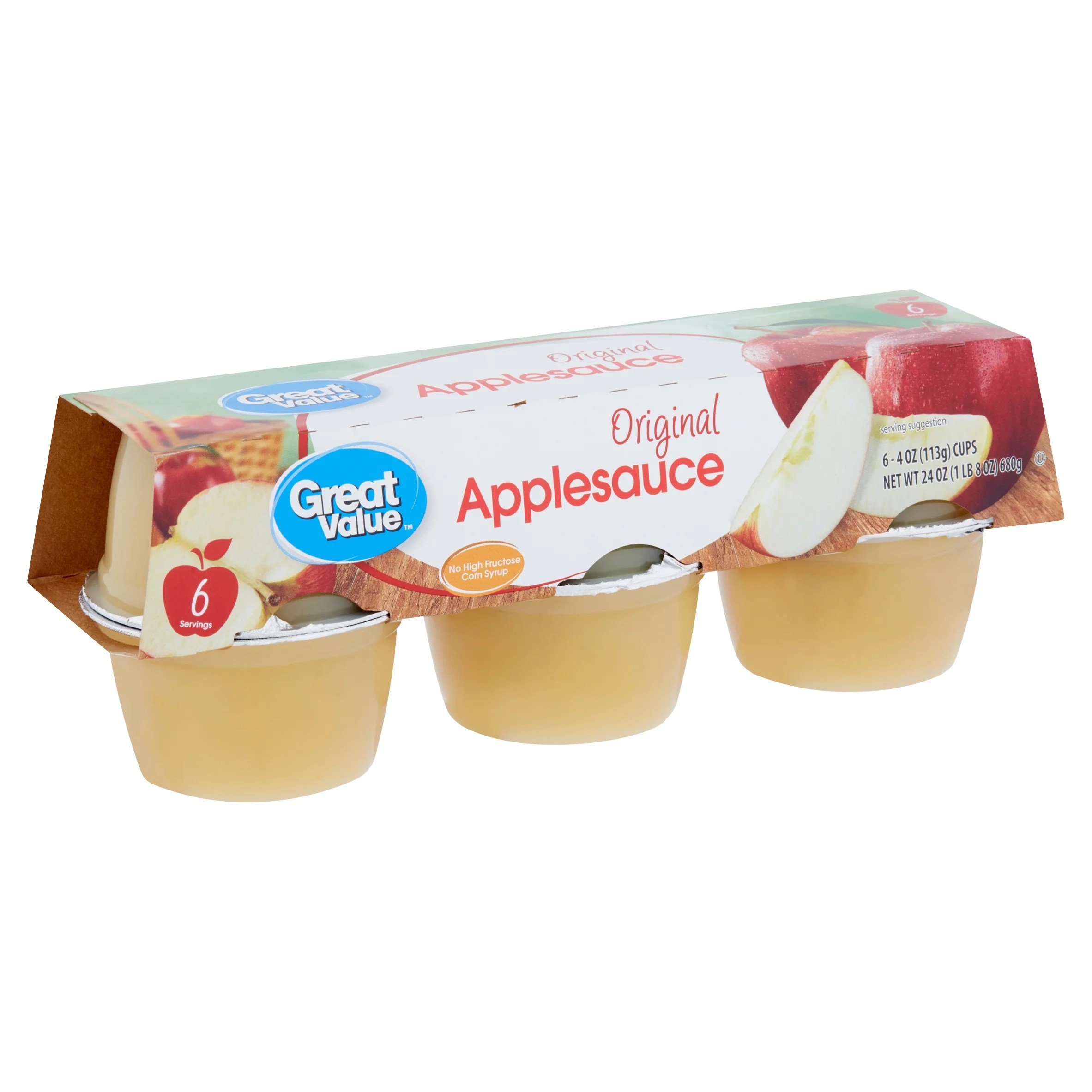 (6 Cups) Great Value Original Applesauce, 4 Oz