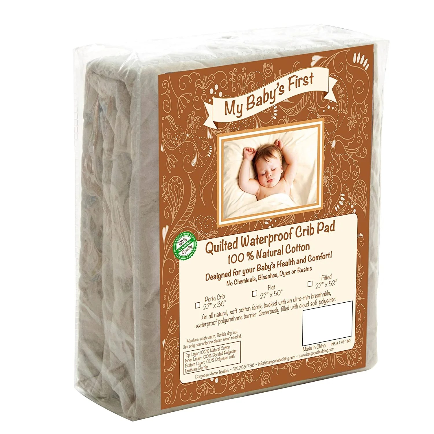 My Baby's First, Quilted Waterproof Porta Crib Pad, Pack and Play Mattress Cover, Mini Crib