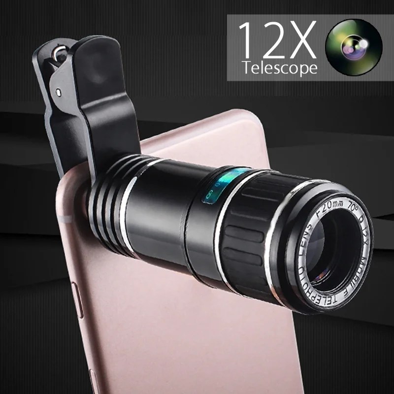 12X Optical Zoom Phone Camera Lens Kit Monocular Telescope with Clip
